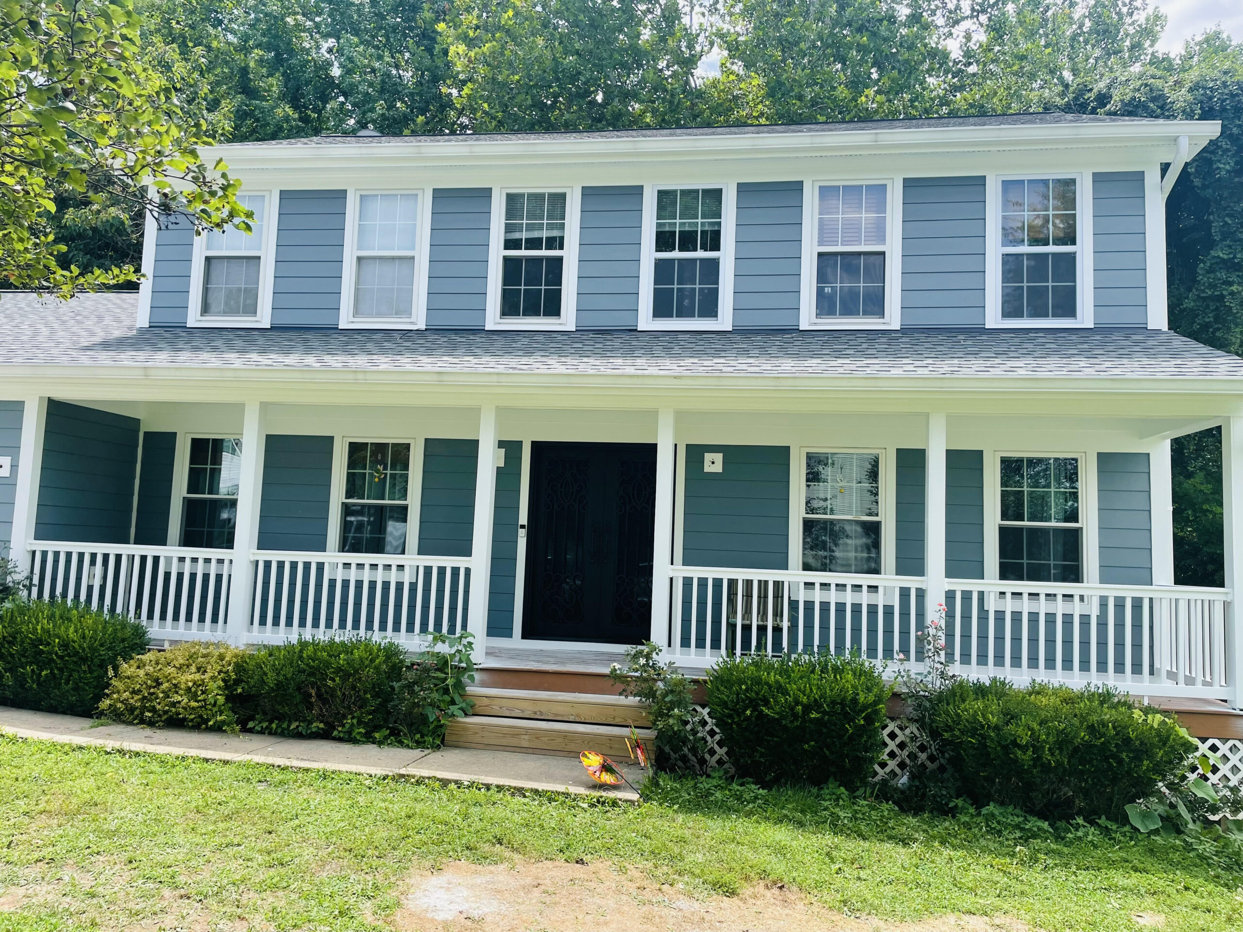 Blue House, White Trim Paint